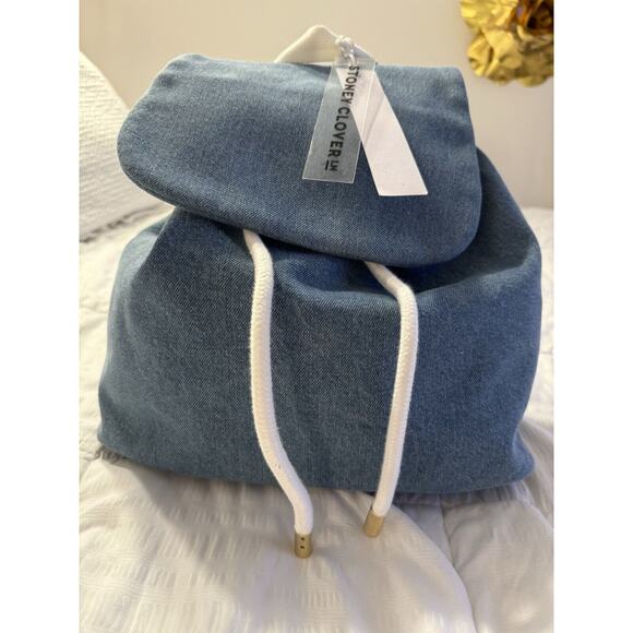 Stoney Clover Lane Backpack Denim Flap NWT Blue White